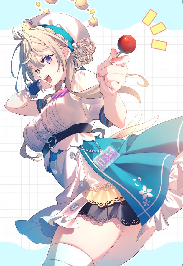 1girl, animal_on_head, aqua_eyes, belt, bird, black_choker, blue_bow, blue_ribbon