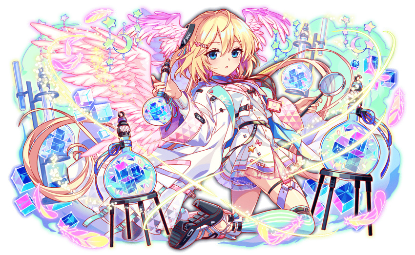 1girl, ahoge, alternate_wing_color, ankle_boots, aqua_collar, aqua_eyes, aqua_thighhighs, artist_request