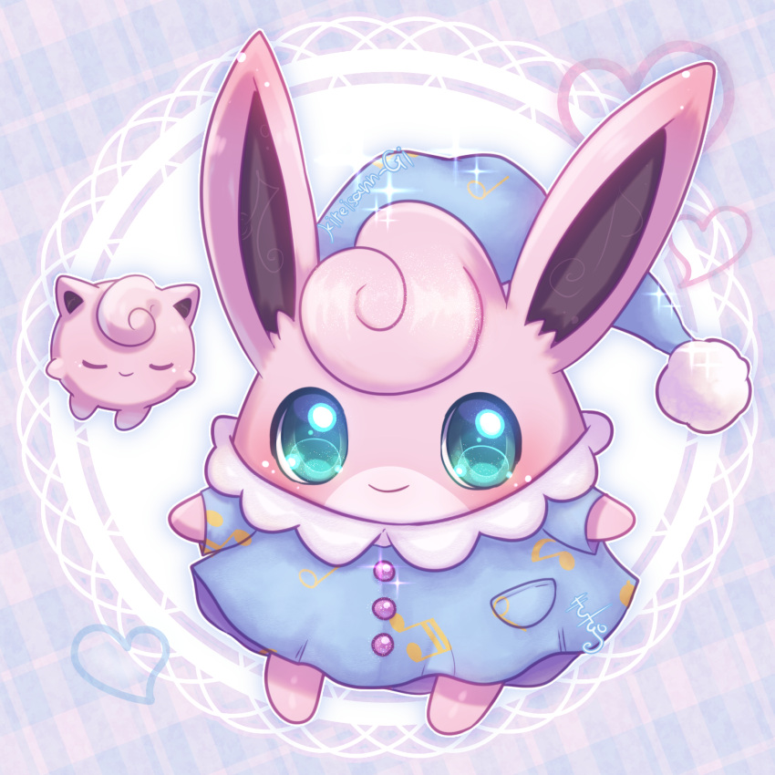 animal_ears, blue_eyes, closed_eyes, gigii2810, hat, heart, highres, jigglypuff