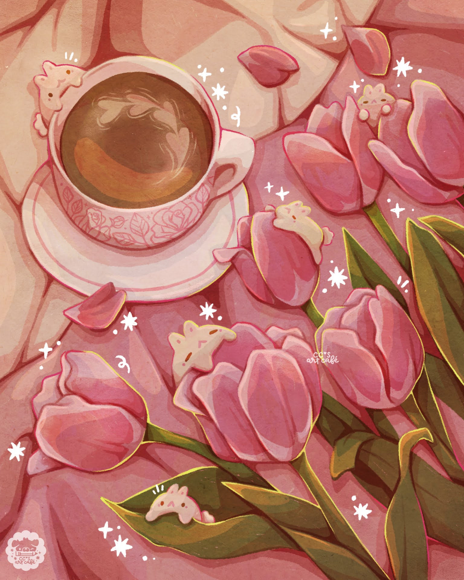 animal, cissyartcafe, coffee, coffee_mug, commentary, cup, english_commentary, flower