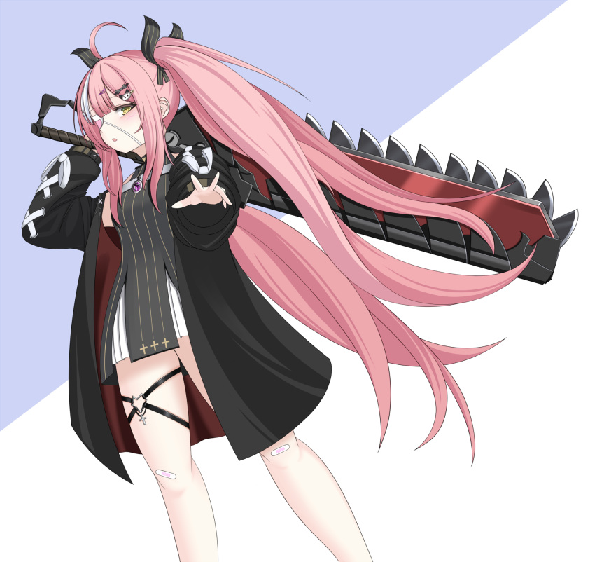 1girl, :o, ahoge, arm_up, asagiri_mito, azur_lane, bandaid, bandaid_on_knee