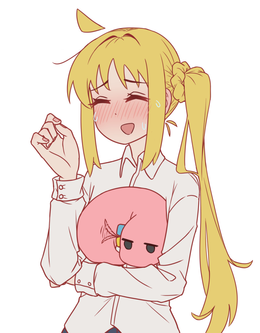 1girl, :d, ^_^, ahoge, black_eyes, blonde_hair, blush, bocchi_the_rock!