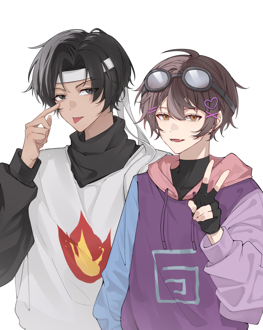 2boys, absurdres, animification, biscuit404hate, black_gloves, black_hair, brown_hair, chinese_commentary