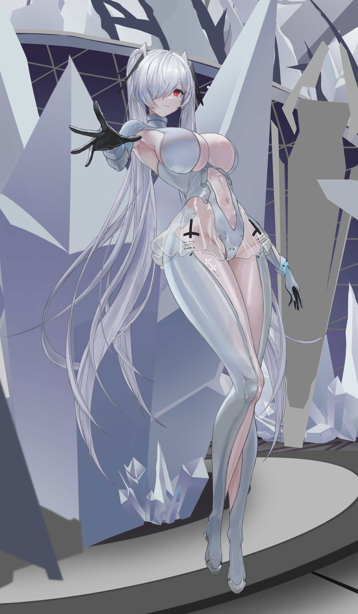 1girl, armpits, bodysuit, breasts, cinderella_(nikke), cleavage_cutout, clothing_cutout, disgustingtokki