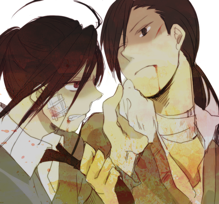 bad_id, bandage, bandages, black_eyes, black_hair, blood, clenched_teeth, envy_(fma)