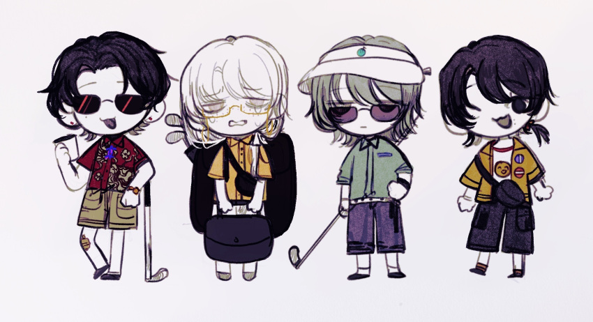 4boys, :3, bag, bai_ling_(touqi_guaitan), black_bag, black_eyes, black_hair, black_pants