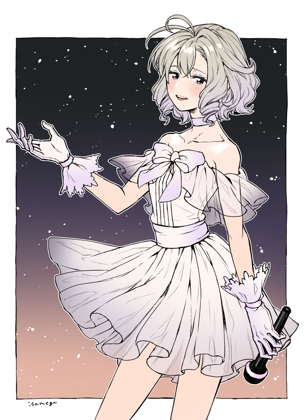 1girl, bare_shoulders, bow, choker, collarbone, dress, dress_bow, drill_hair