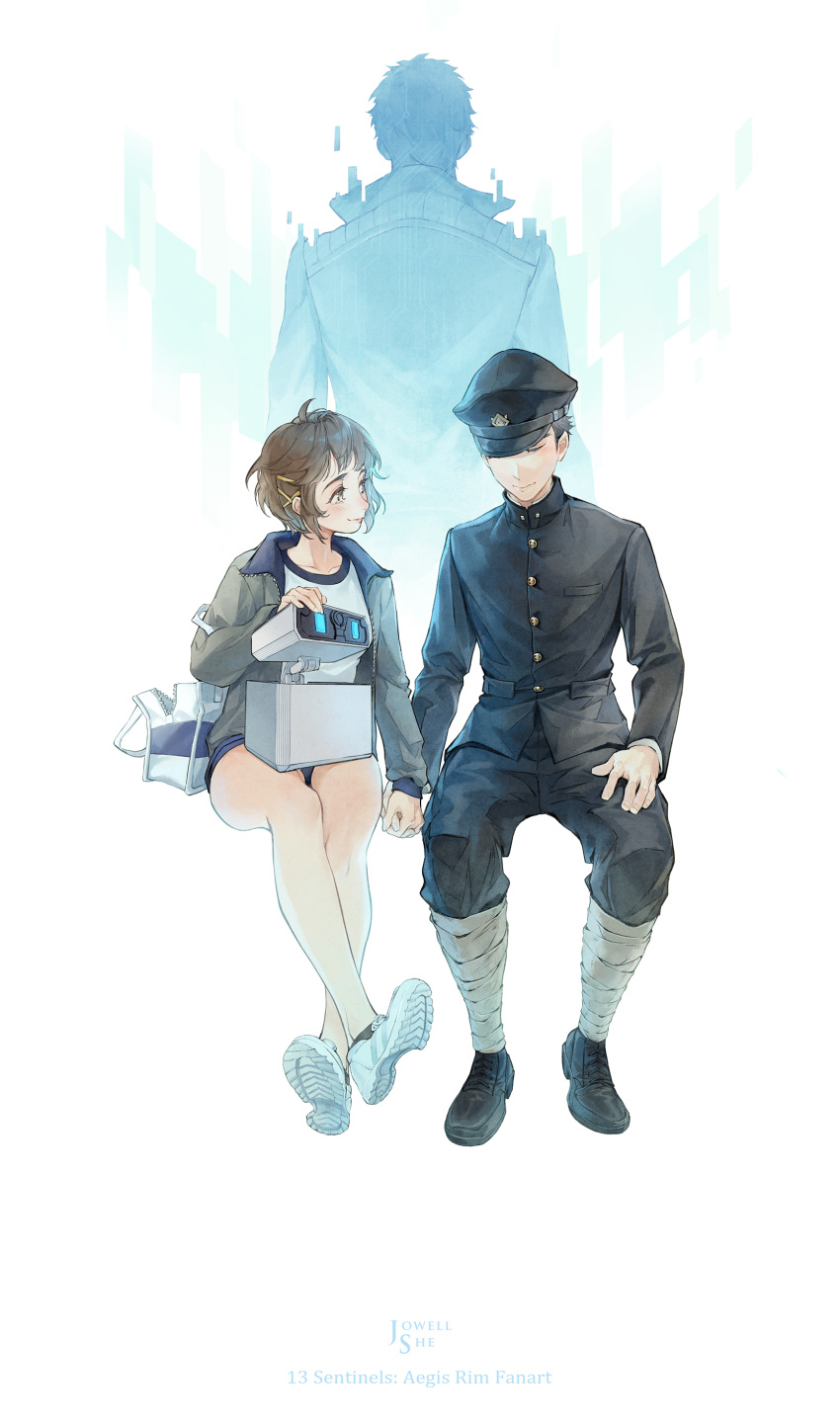 absurdres, bandaged_leg, bandages, bj_(juusan_kihei_bouei_ken), black_hat, black_jacket, black_pants, blue_buruma