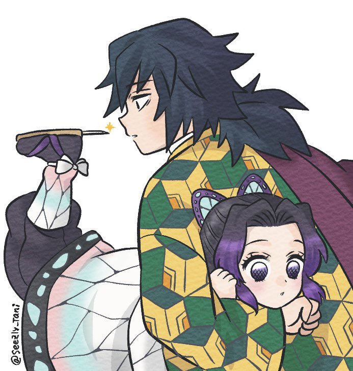 1boy, 1girl, animal_print, black_hair, black_pants, black_socks, butterfly_hair_ornament, butterfly_print