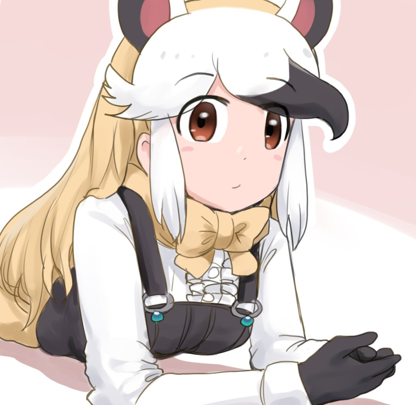 1girl, anteater_ears, anteater_tail, aw_r0s, black_corset, black_gloves, black_hair, blonde_hair