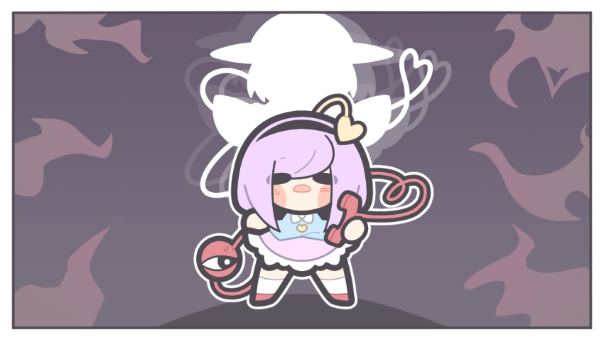 2girls, baek_ban, black_hairband, blue_shirt, blush_stickers, border, chibi, chibi_only