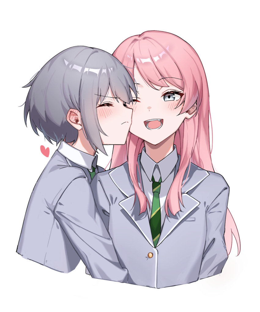 2girls, bang_dream!, bang_dream!_it's_mygo!!!!!, blush, chihaya_anon, collared_shirt, commentary_request, ear_blush