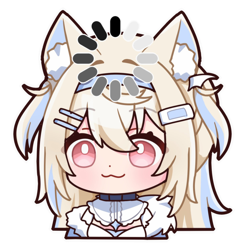 1girl, :3, animal_ears, bandaid, bandaid_hair_ornament, bib_collar, blonde_hair, blue_hair