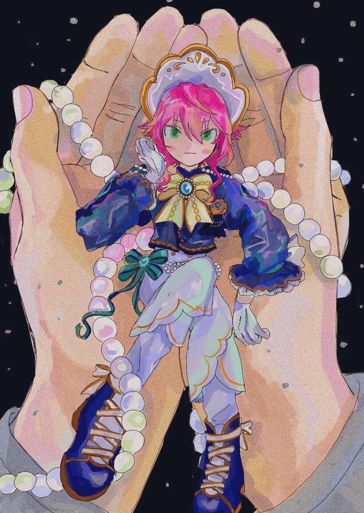 1boy, 1other, :3, androgynous, bishounen, black_background, blue_footwear, blue_jacket