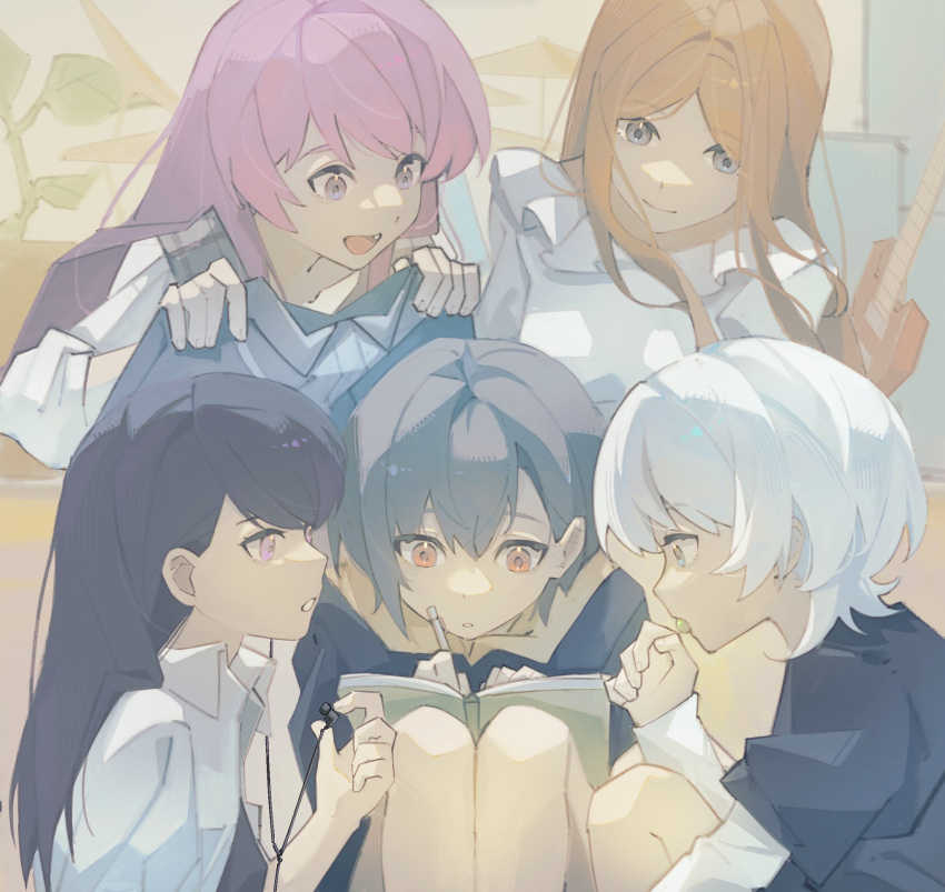 5girls, bang_dream!, bang_dream!_it's_mygo!!!!!, book, brown_hair, candy, chihaya_anon, closed_mouth