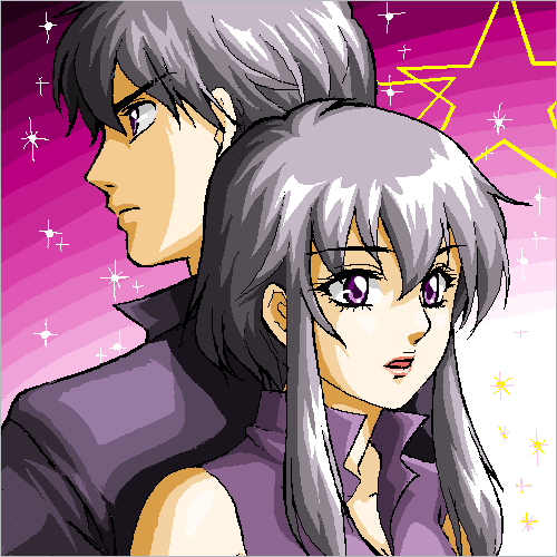 1boy, 1girl, :o, back-to-back, black_hair, brother_and_sister, fire_emblem, fire_emblem:_genealogy_of_the_holy_war