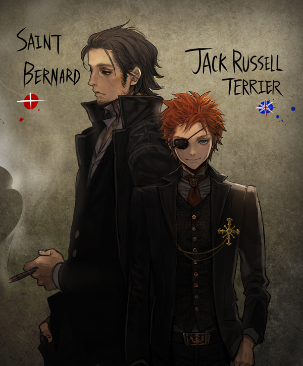 agasang, brown_hair, cigar, eyepatch, male, multiple_boys, original, personification