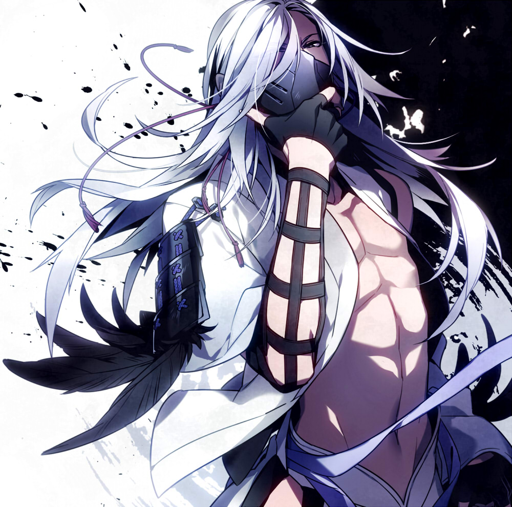 1boy, ai_(warekaku), akechi_mitsuhide_(sengoku_basara), armor, black_background, black_eyes, black_gloves, fingerless_gloves