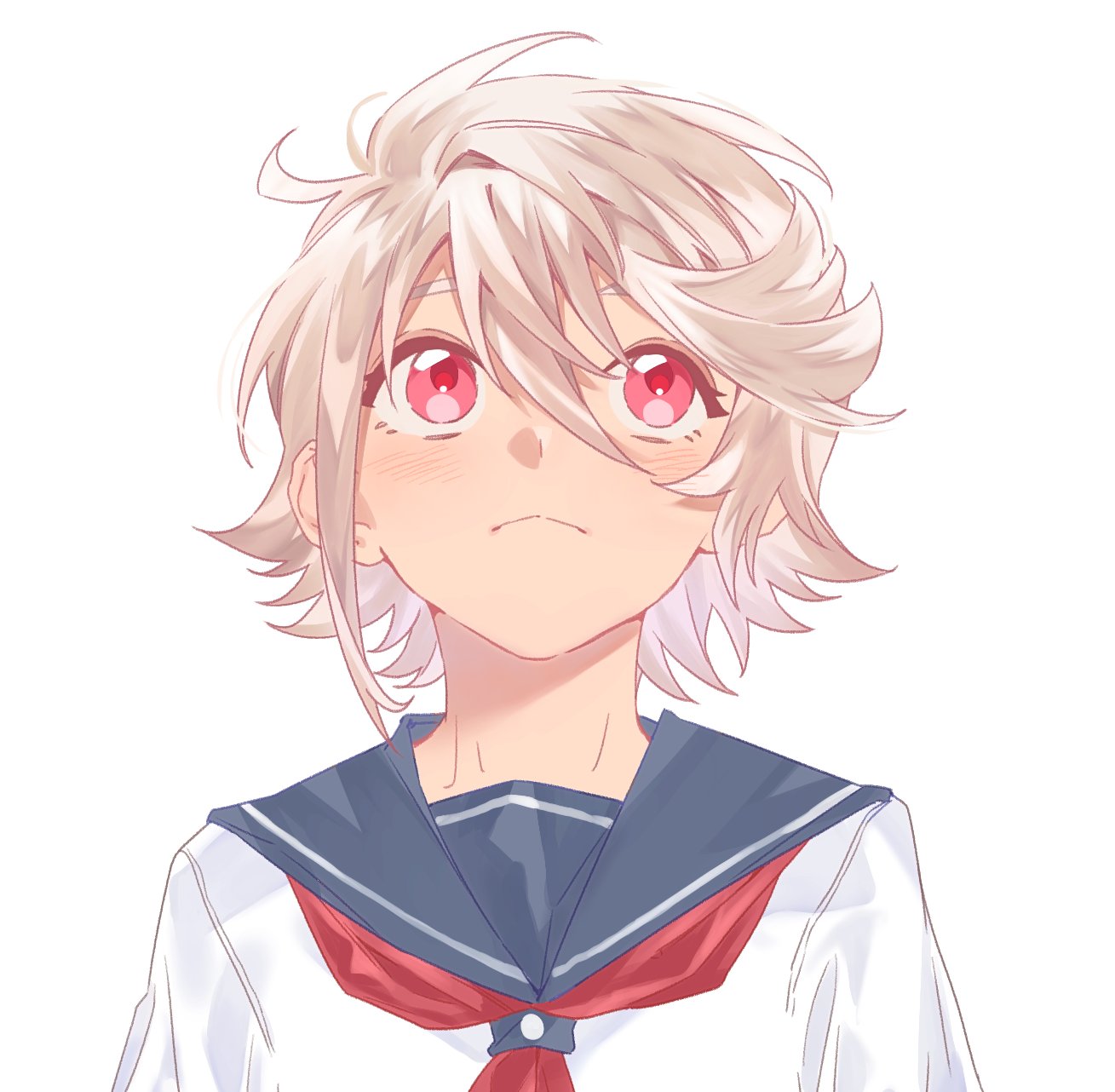1girl, alternate_costume, hair_between_eyes, highres, jiguang_haibao, messy_hair, no_eyewear, red_eyes