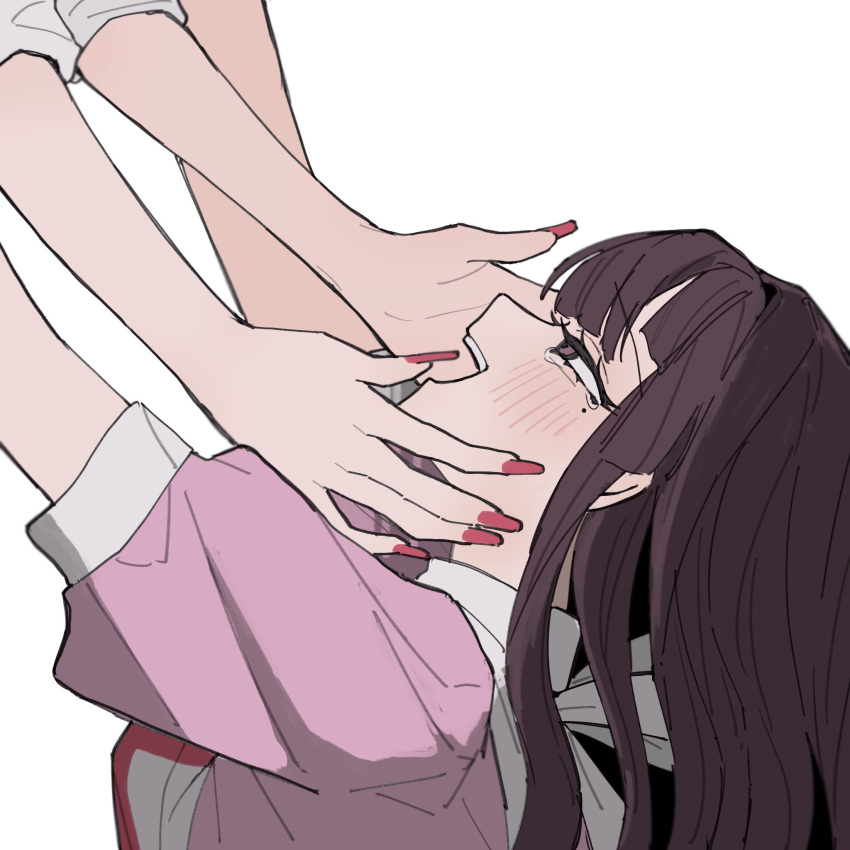 2girls, apron, bandages, blush, collared_shirt, danganronpa_(series), danganronpa_2:_goodbye_despair, enoshima_junko