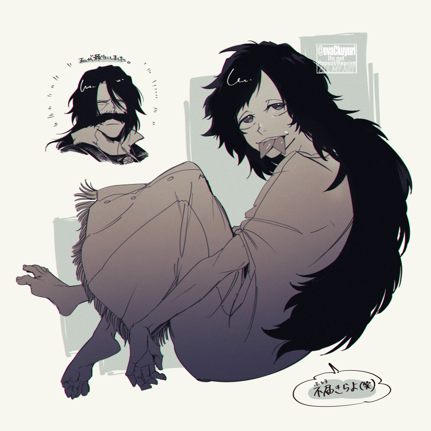 1boy, 2boys, androgynous, barefoot, black_hair, bleach, bleach:_sennen_kessen-hen, closed_eyes