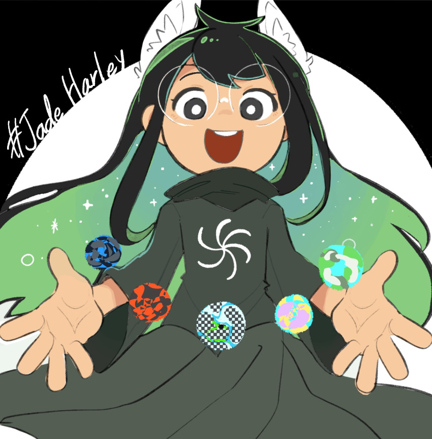 1girl, animal_ears, black_dress, black_eyes, black_hair, black_scarf, colored_inner_hair, dog_ears