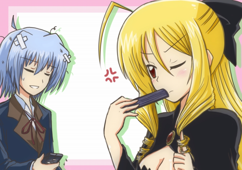 ayasaki_hayate, bad_id, bandage, bandages, blonde_hair, blue_hair, drill_hair, fan