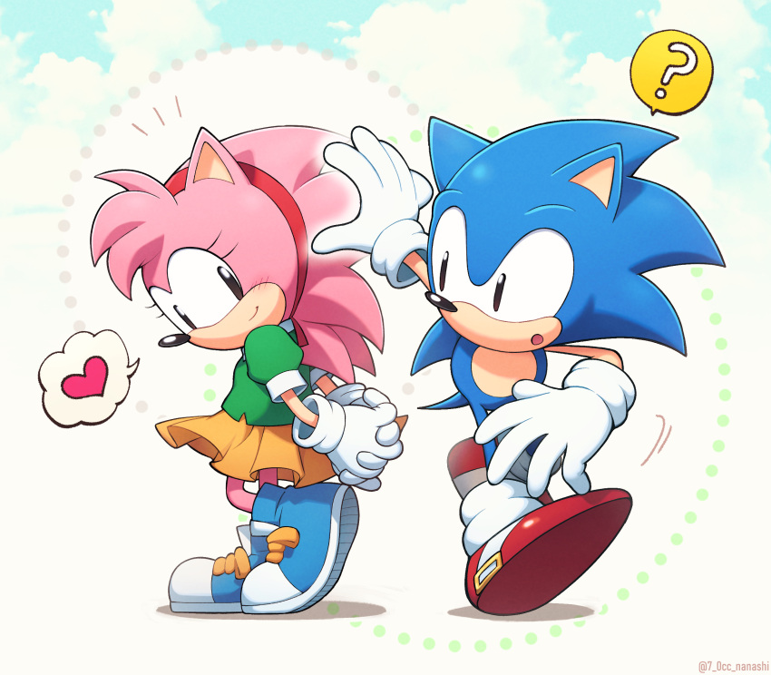 1boy, 1girl, amy_rose, animal_ears, animal_nose, black_eyes, closed_mouth, commentary_request