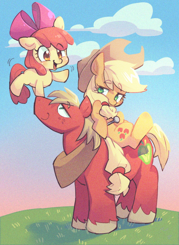 animal, animal_focus, apple, apple_bloom, applejack, big_macintosh, bow, brother_and_sister