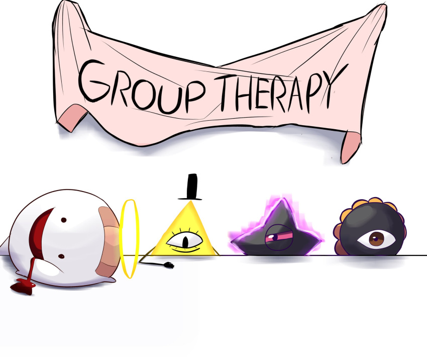bandaid, bill_cipher, black_hat, blood, blood_drip, colored_skin, crossover, dark_matter_(kirby)
