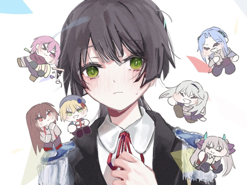 black_hair, blush, epaulettes, green_eyes, hanamura_shiki, happy_birthday, heaven_burns_red, kurozawa_maki