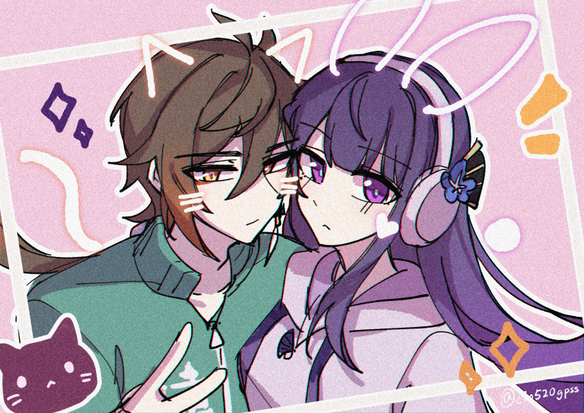 1boy, 1girl, absurdres, antenna_hair, blunt_bangs, brown_hair, c520gpss, chinese_clothes