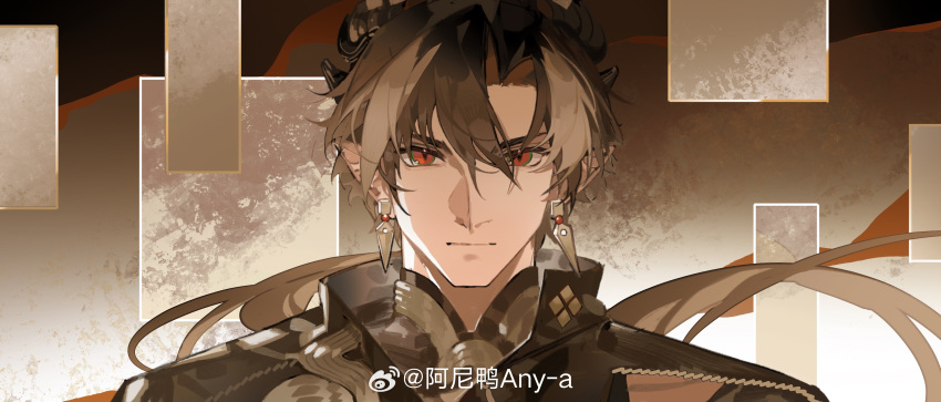 1boy, absurdres, aniao_ya, arknights, brown_hair, chinese_commentary, chong_yue_(arknights), closed_mouth
