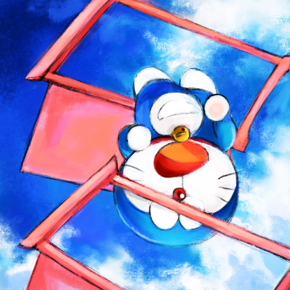 anywhere_door, bell, collar, doraemon, doraemon_(character), falling, jingle_bell, mochizuki_tagosaku