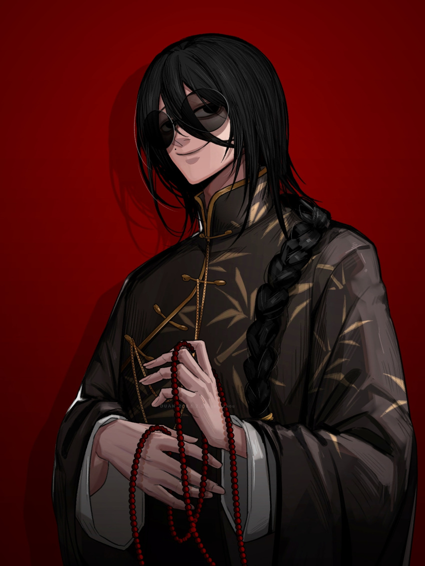 1boy, beads, black_eyes, black_hair, black_jacket, braid, chinese_commentary, closed_mouth