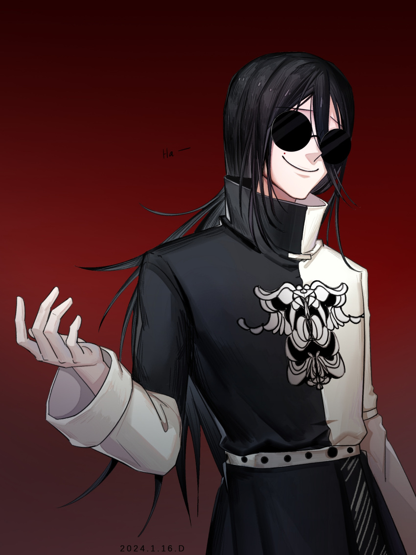 1boy, absurdres, belt, black_coat, black_hair, chinese_commentary, closed_mouth, coat