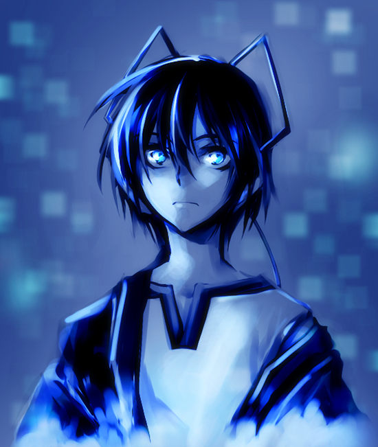 blue_eyes, blue_hair, devil_survivor_(series), devil_survivor_1, headphones, male, protagonist_(devil_survivor), solo