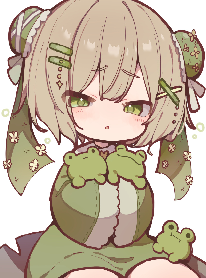 1girl, =_hair_ornament, absurdres, awa_teruru, blonde_hair, collar, dress, eyes_visible_through_hair