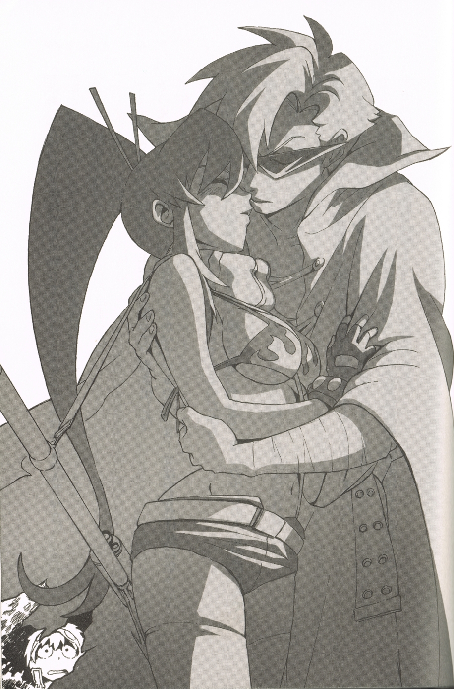 blush, breasts, cape, closed_eyes, couple, eyes_closed, face-to-face, face_to_face
