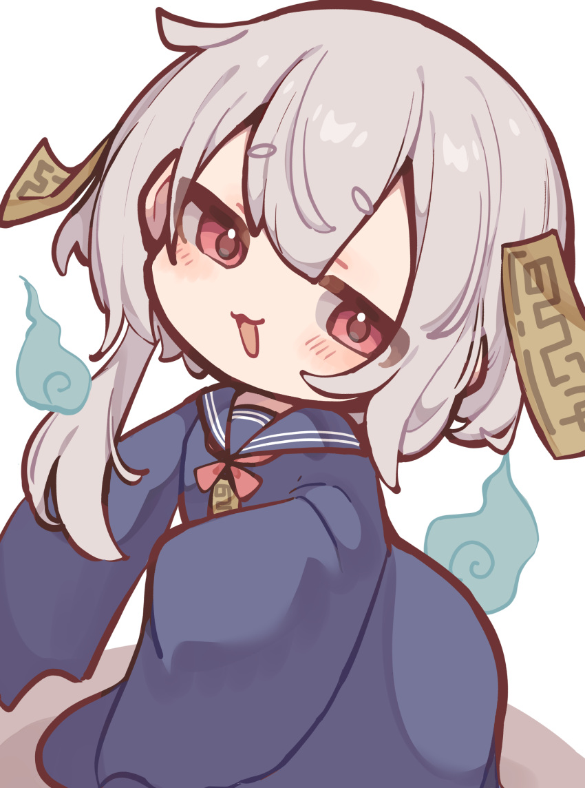 1girl, :3, absurdres, awa_teruru, blue_dress, blue_sailor_collar, deformed, dress