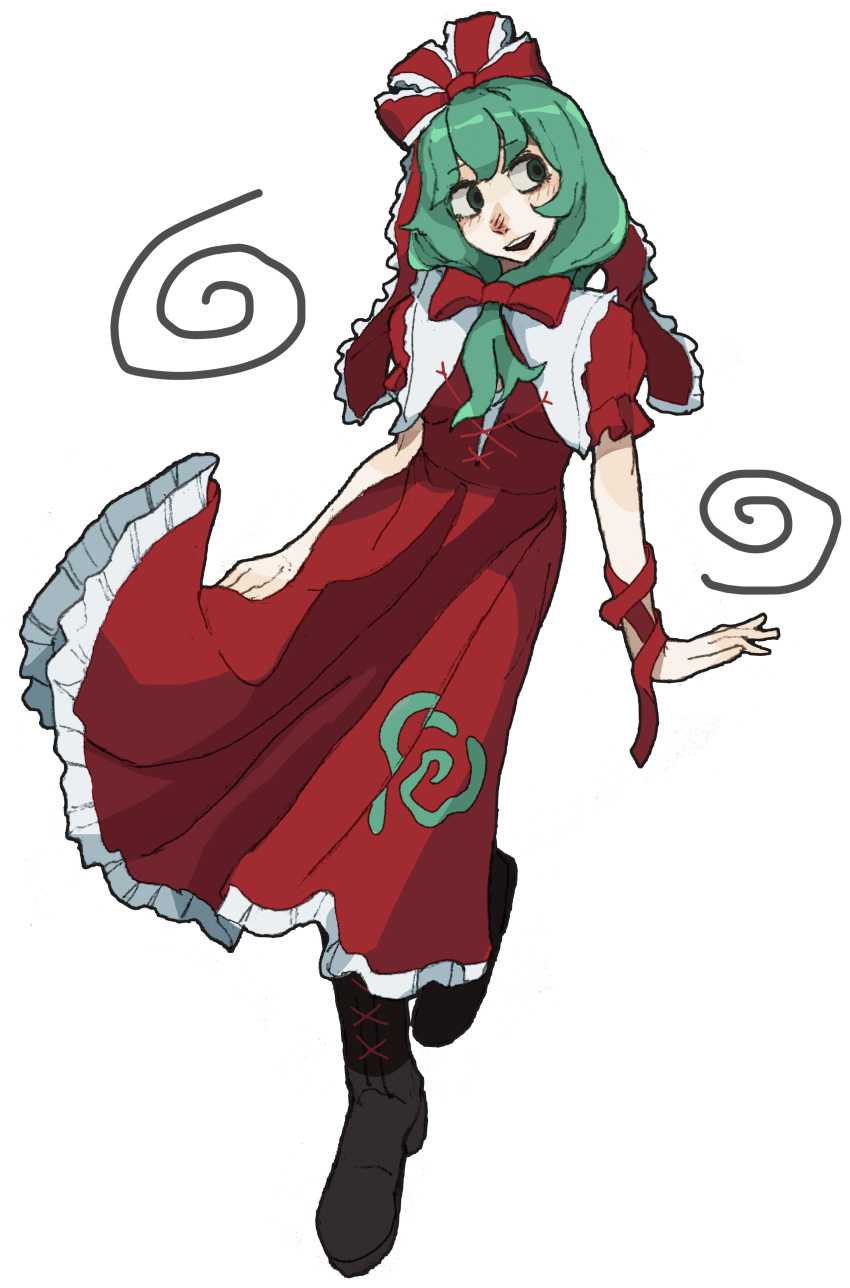 1girl, absurdres, arm_ribbon, bow, dress, frilled_dress, frills, front_ponytail