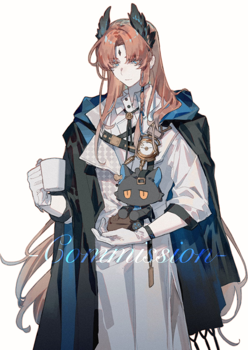 1boy, arknights, blue_eyes, bracelet, character_doll, chinese_commentary, choshanland_plushy_(arknights), clock