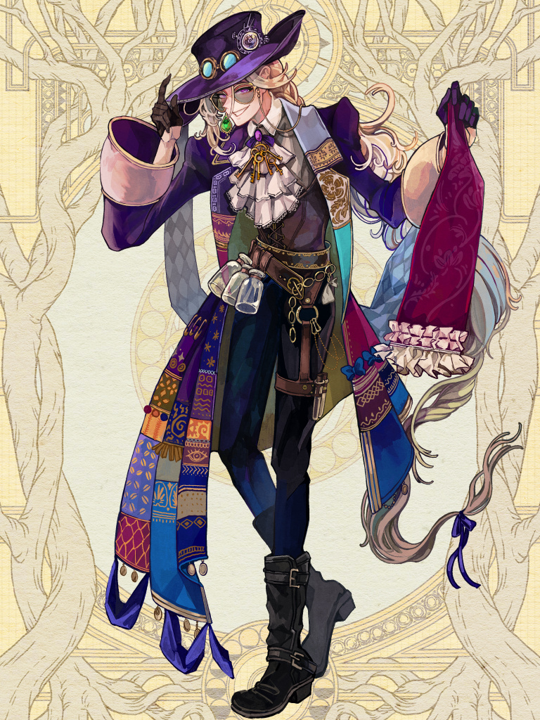 1boy, argyle_clothes, ascot, ashioka_kuraco, asymmetrical_clothes, asymmetrical_coat, asymmetrical_gloves, belt