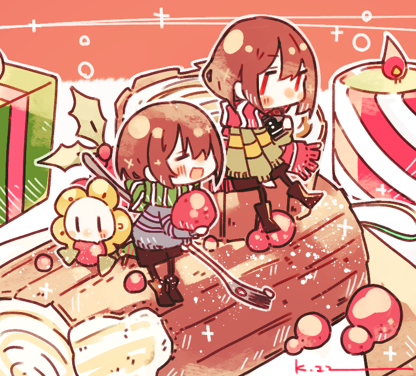 2others, blush, boots, brown_footwear, brown_hair, brown_pantyhose, brown_shorts, candle