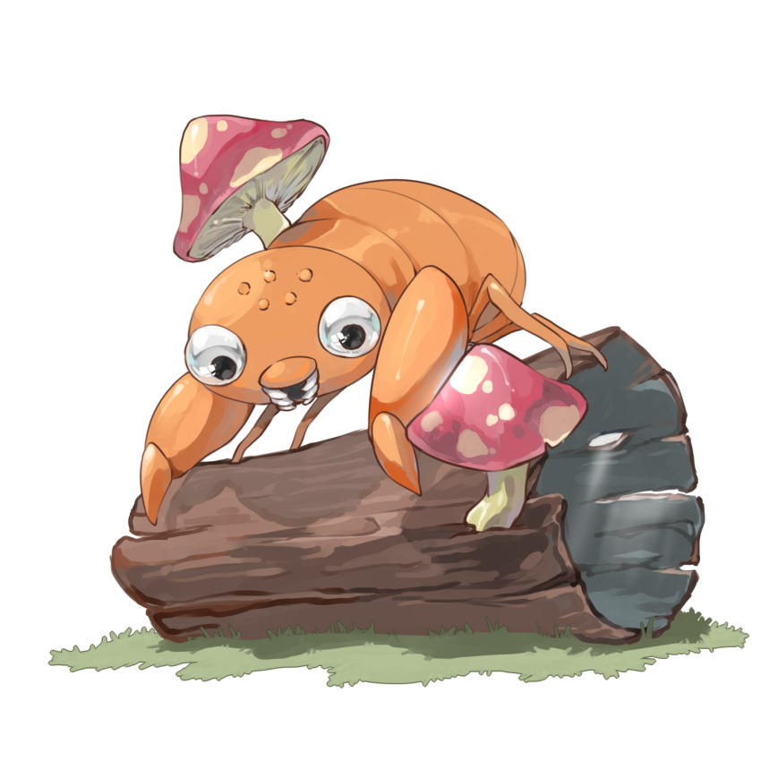 animal_focus, black_eyes, commentary_request, dlitw, full_body, grass, highres, hollow_log