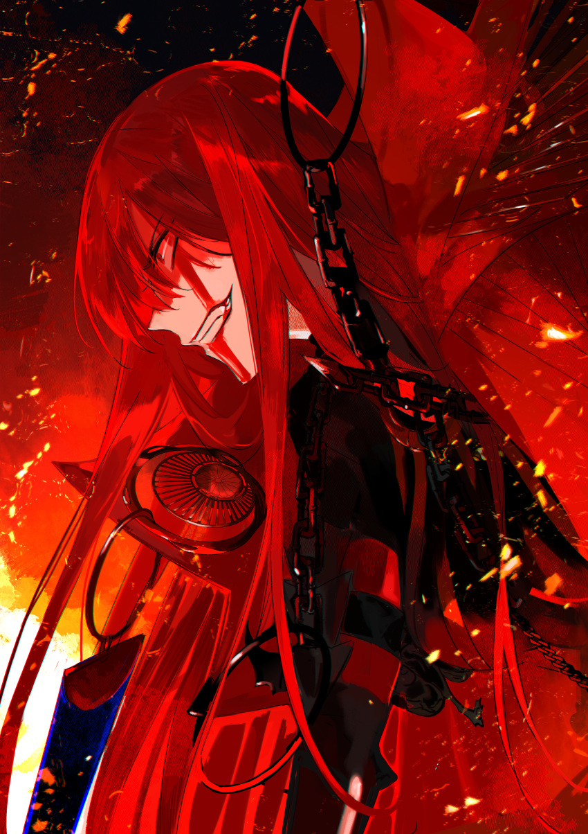 1girl, absurdres, all_fours, angry, arm_support, black_bodysuit, blood, blood_from_mouth