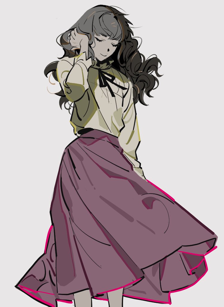 1girl, adjusting_hair, black_ribbon, brown_hair, closed_eyes, closed_mouth, fear_&amp;_hunger, fear_&amp;_hunger_2:_termina