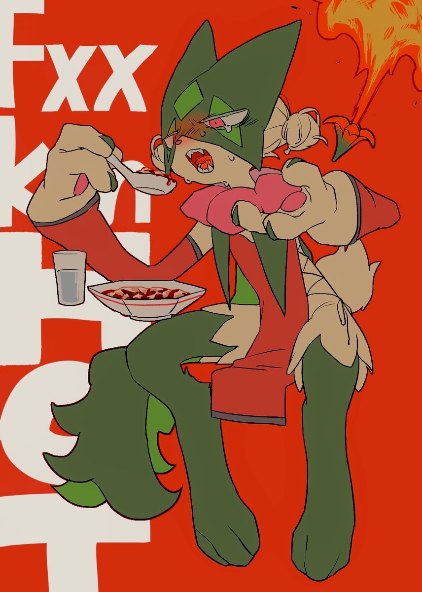 animal_hands, animal_nose, blush, bowl, chinese_spoon, clothed_pokemon, cup, detached_sleeves
