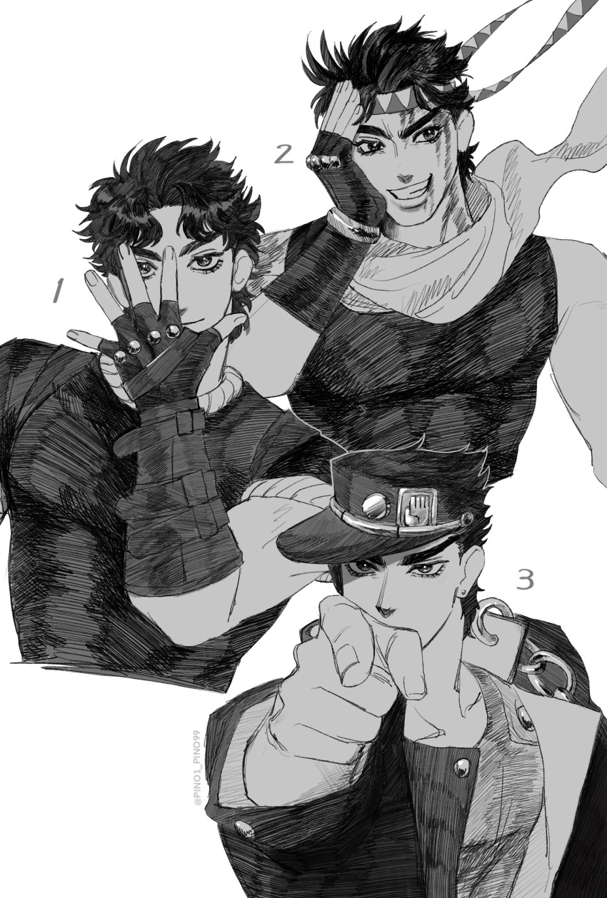 3boys, battle_tendency, blood, blood_from_mouth, blood_on_face, bracelet, chain, coat