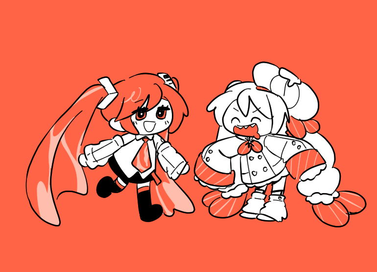 2girls, chef, chef_hat, chibi, dual_persona, food-themed_hair, full_body, hat